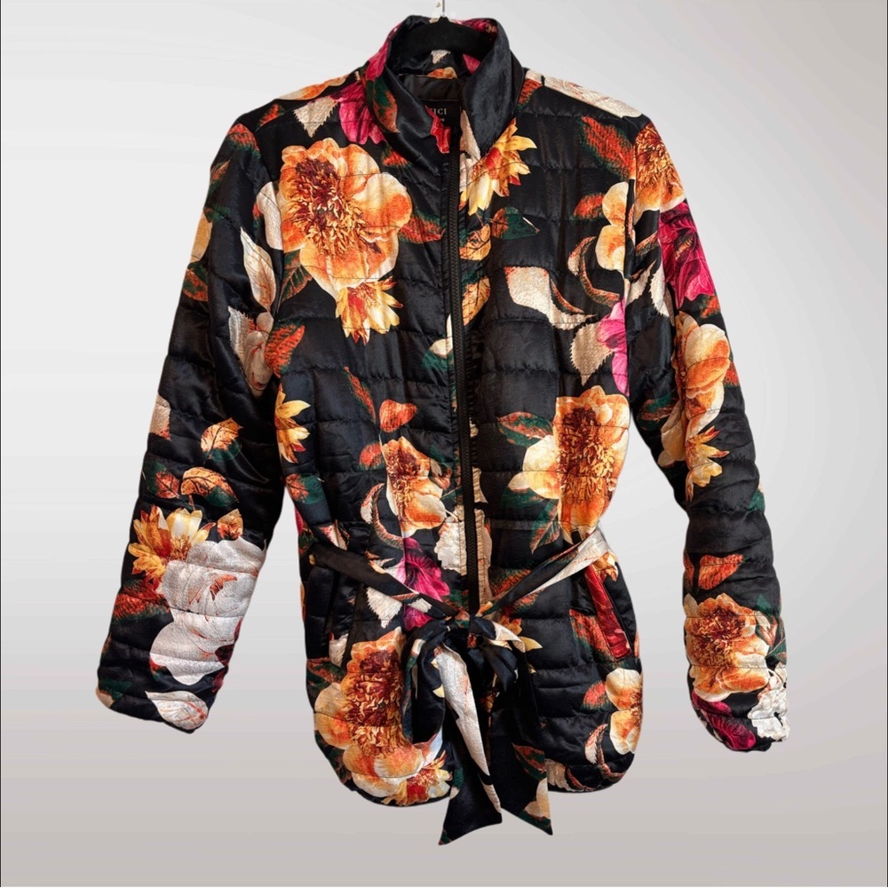 VICI Collection Floral Quilted Jacket with Tie Waist